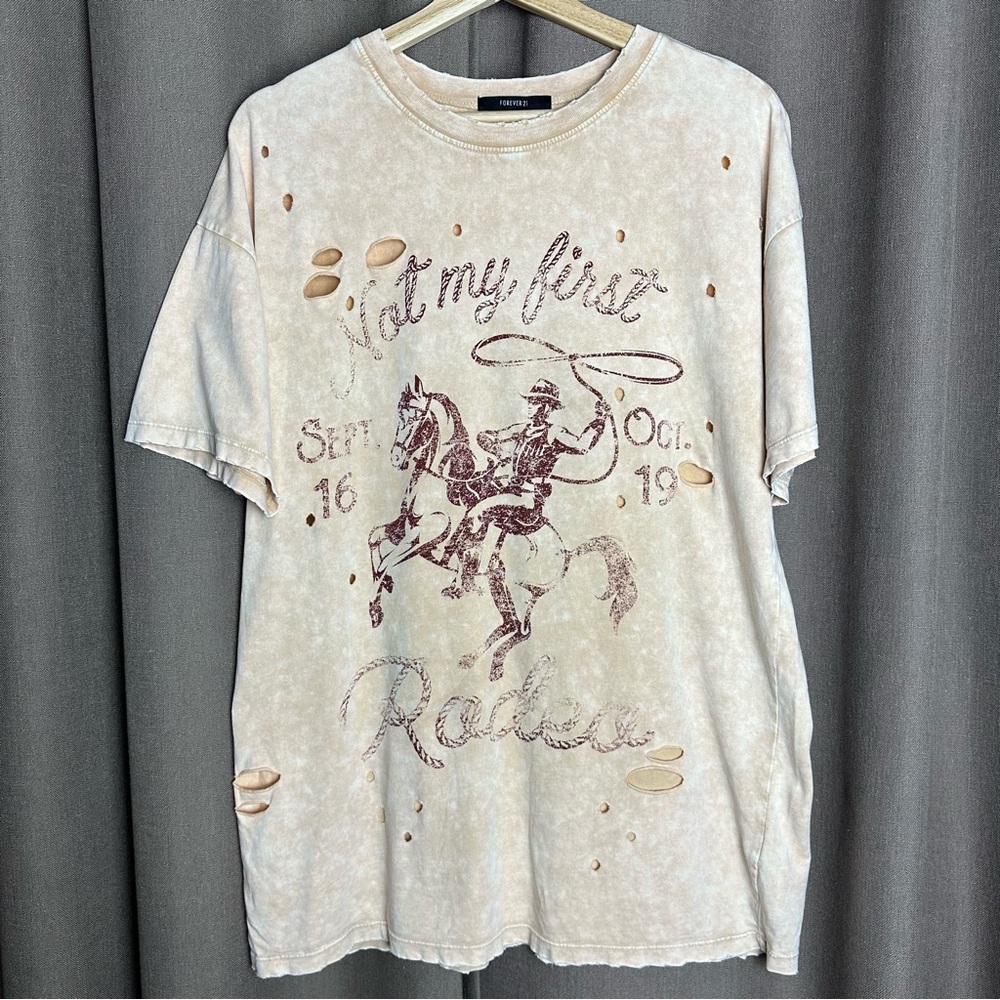 Forever 21 Not My First Rodeo Cowboy Distressed Graphic Tee